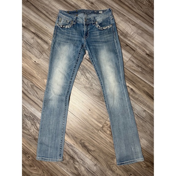 Miss Me Denim - Miss Me Womens Signature Straight Leg Jeans Light Wash Size 29